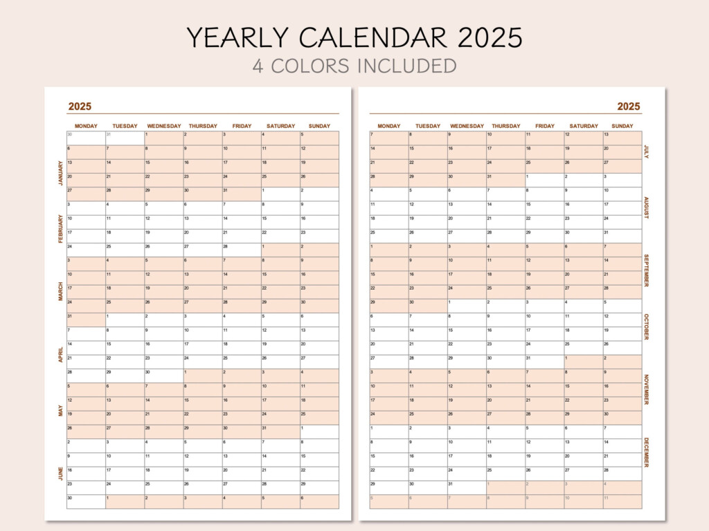 Yearly Calendar 2025 Printable Calendar 2025 Year At A Glance 2025 
