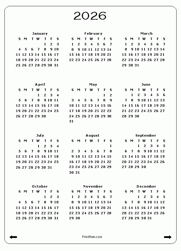 Yearly Calendar 2025 To 2026 Printable Free Alma P Bang